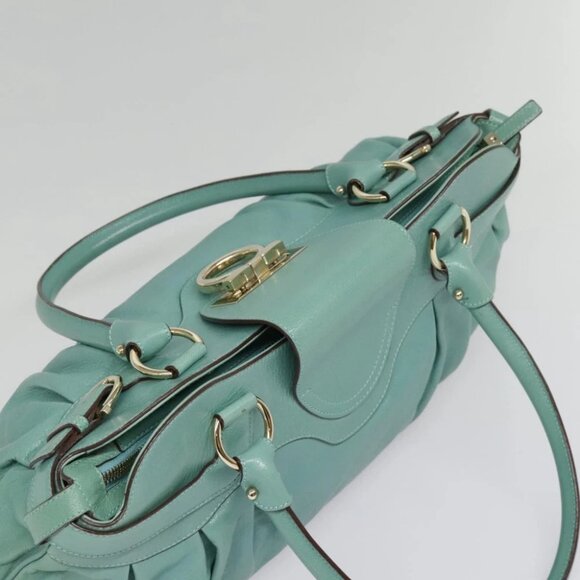 Salvatore Ferragamo Gancini Shoulder Bag Leather Gold Light green Auth 91277 - Picture 7 of 15